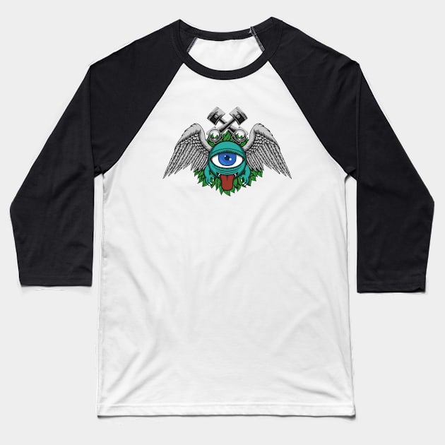 Monster club motorcycle illustration Baseball T-Shirt by Mako Design 